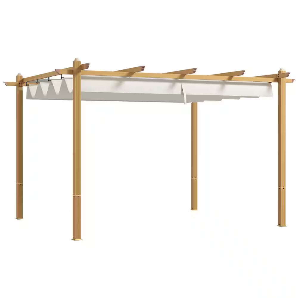 10 Ft. X 13 Ft. Cream White Aluminum, Polyester Pergola
