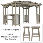 Madison 10 Ft. X 14 Ft. Timber Gray Cedar Wood Backyard Patio Pergola Including UV Sun Shade, Counter, Bar and 2 Stools