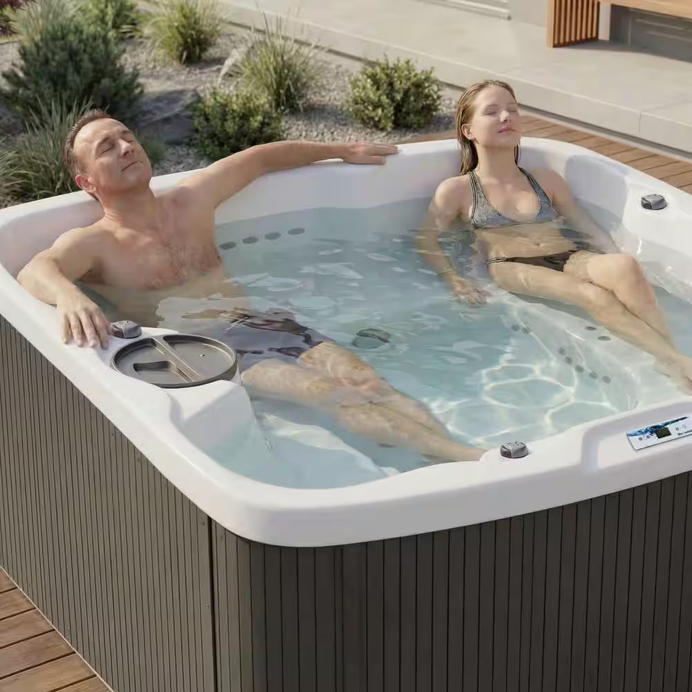 Leganza 6-Person 90-Jet 230V Hot Tub in Arctic White/Coastal Gray with Lounge Seating