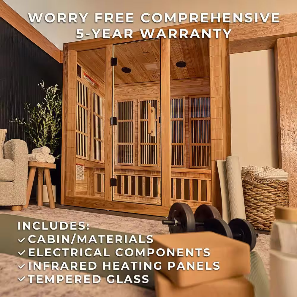 Rylan 4-Person Indoor Cedar Infrared Sauna with 10 Carbon Far-Infrared Heaters, Red Light Therapy and Chromotherapy