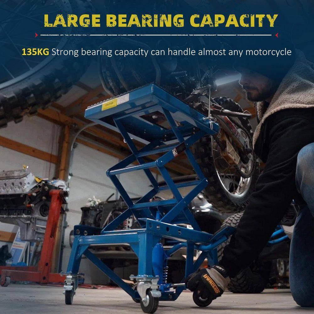 DURHAND 300 Lbs. Hydraulic Motorcycle Scissor Jack Lift Foot Step Wheels for Small Dirt Bikes