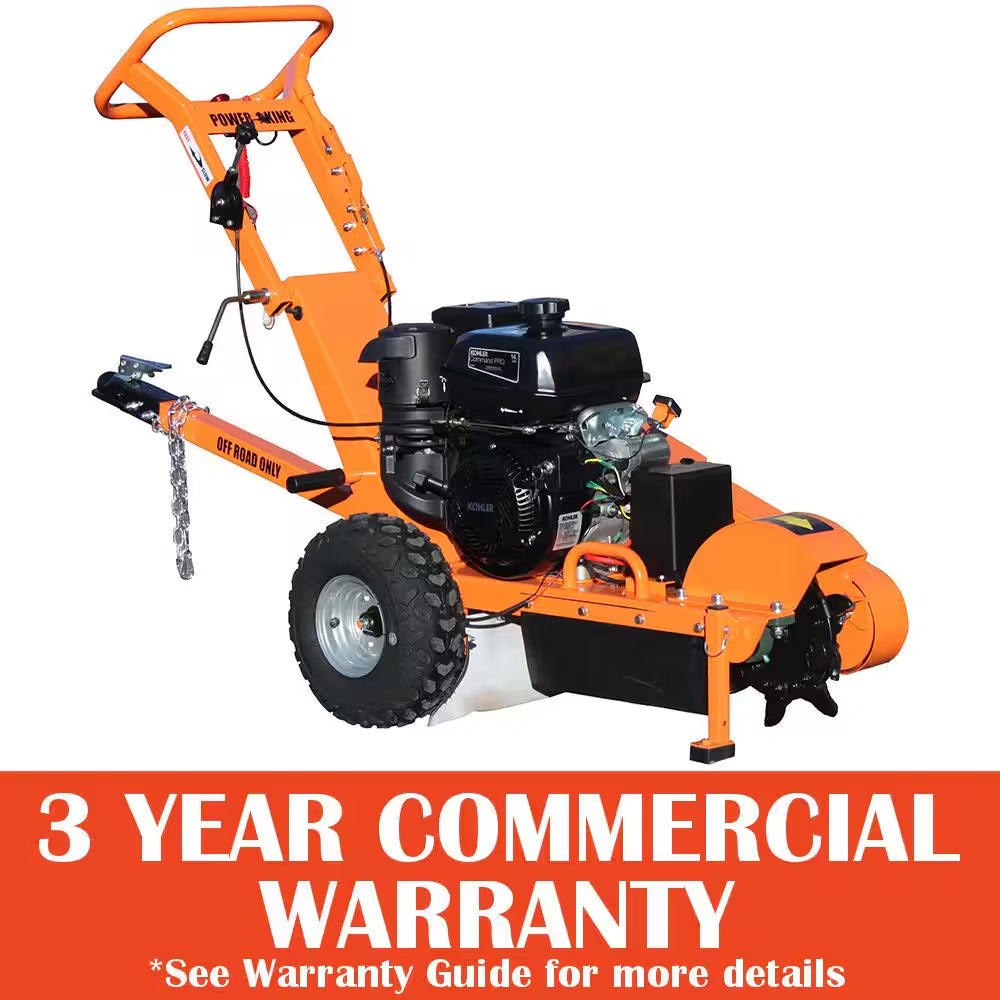 11 In. 14 HP Electric Start Commercial Kohler Gas Powered Stump Grinder with Extra Set of Teeth, Tow Bar, and Hour Meter