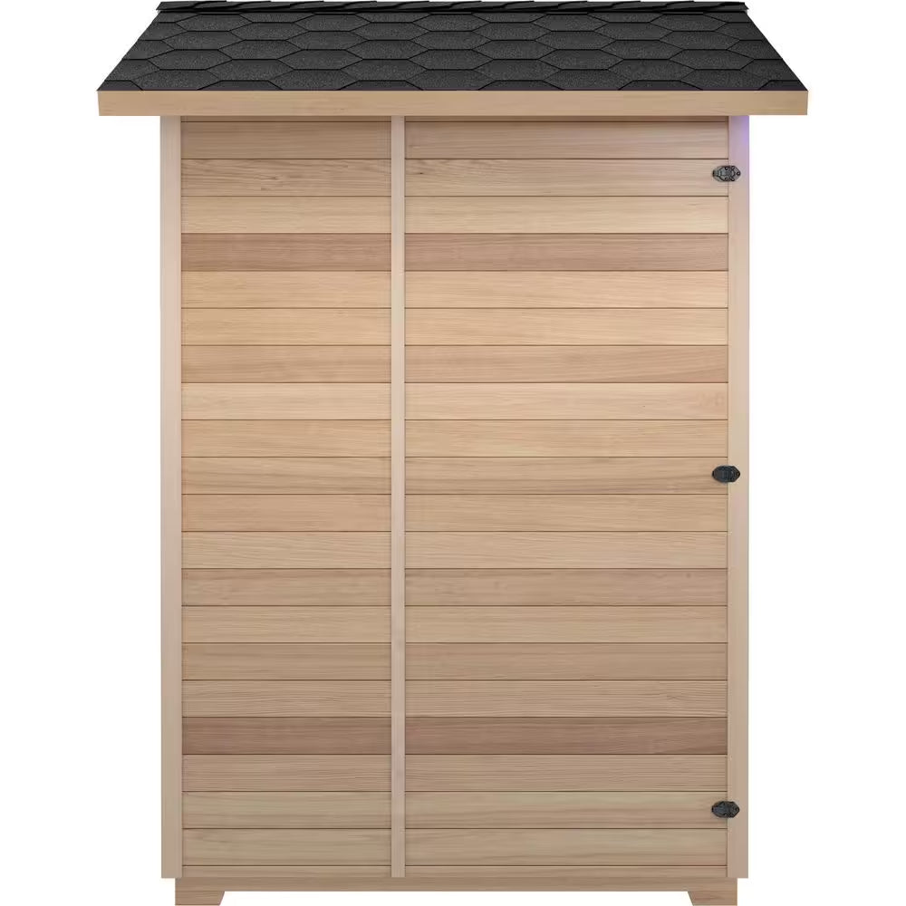 4-Person Infrared and Electric Heater Outdoor Red Cedar and Hemlock Wood Sauna with Wet/Dry Use, Touch Pad Controller