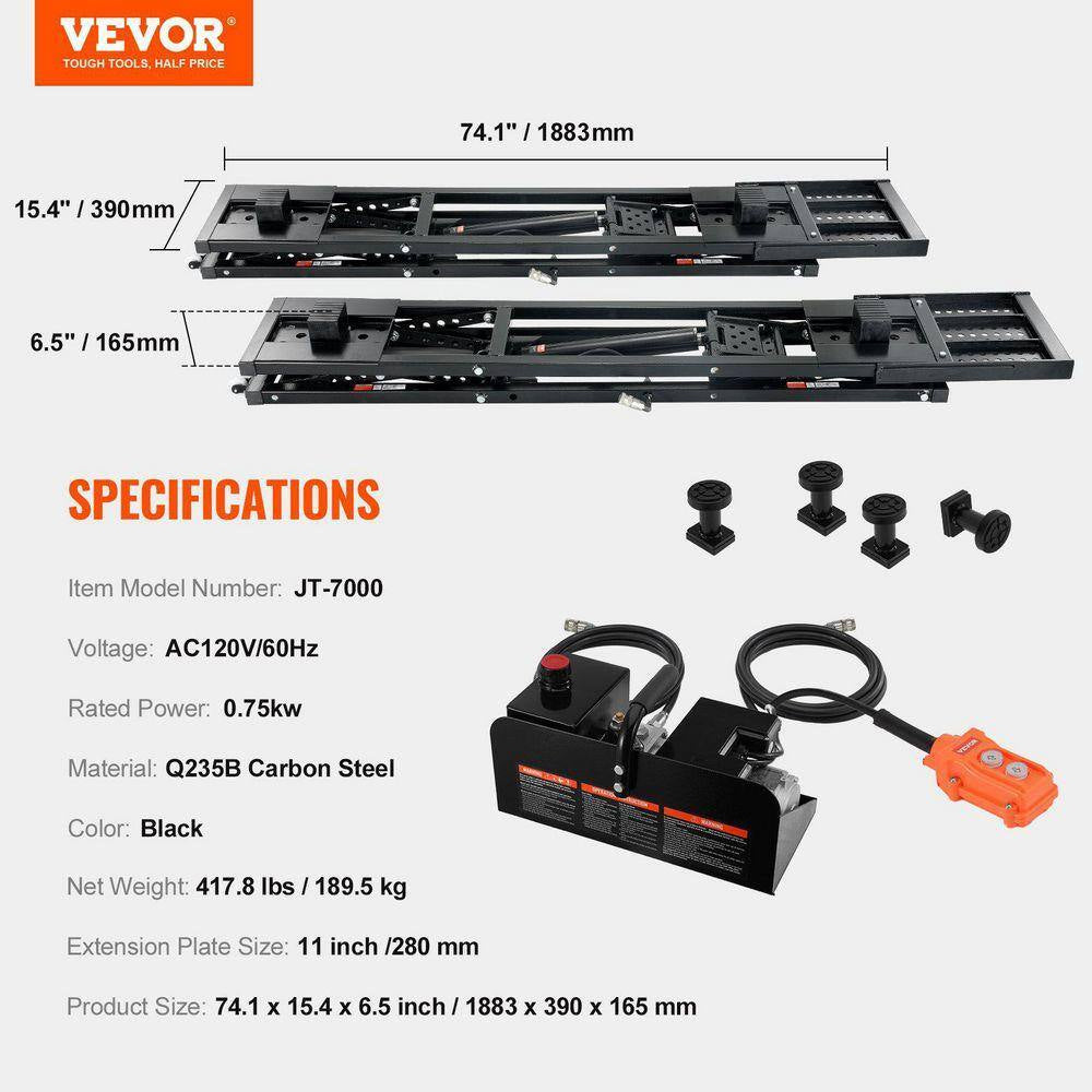 Alignment Rack Car Lifts 7000 Lb. Capacity Portable with Extended-Length Plates, Carbon Steel with 120V Power Unit