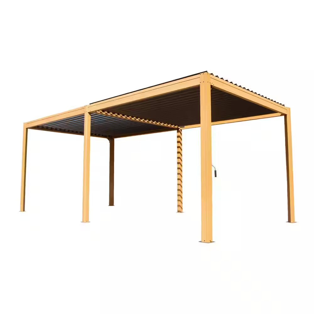 10 Ft. X 20 Ft. Wood-Looking Aluminum Metal Louvered Pergola