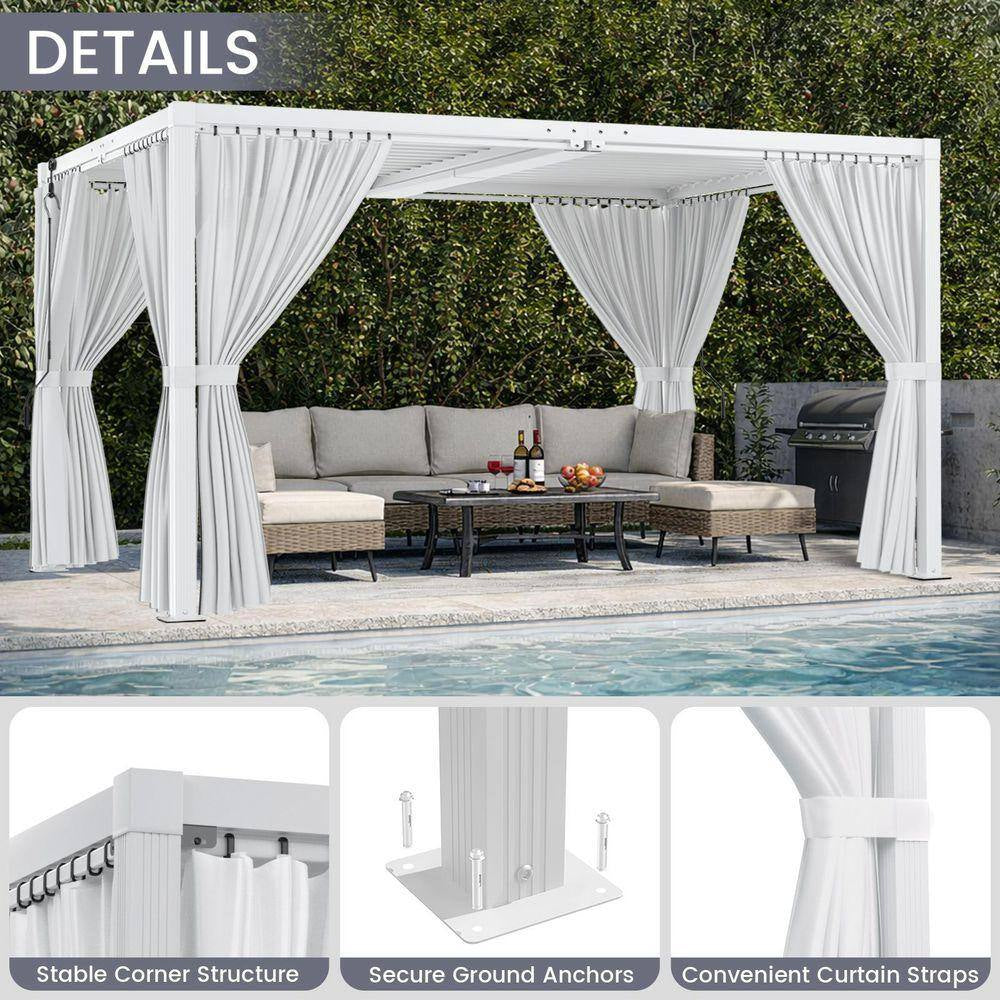 12 Ft. X 20 Ft. White Aluminum Louvered Pergola with Steel Roof