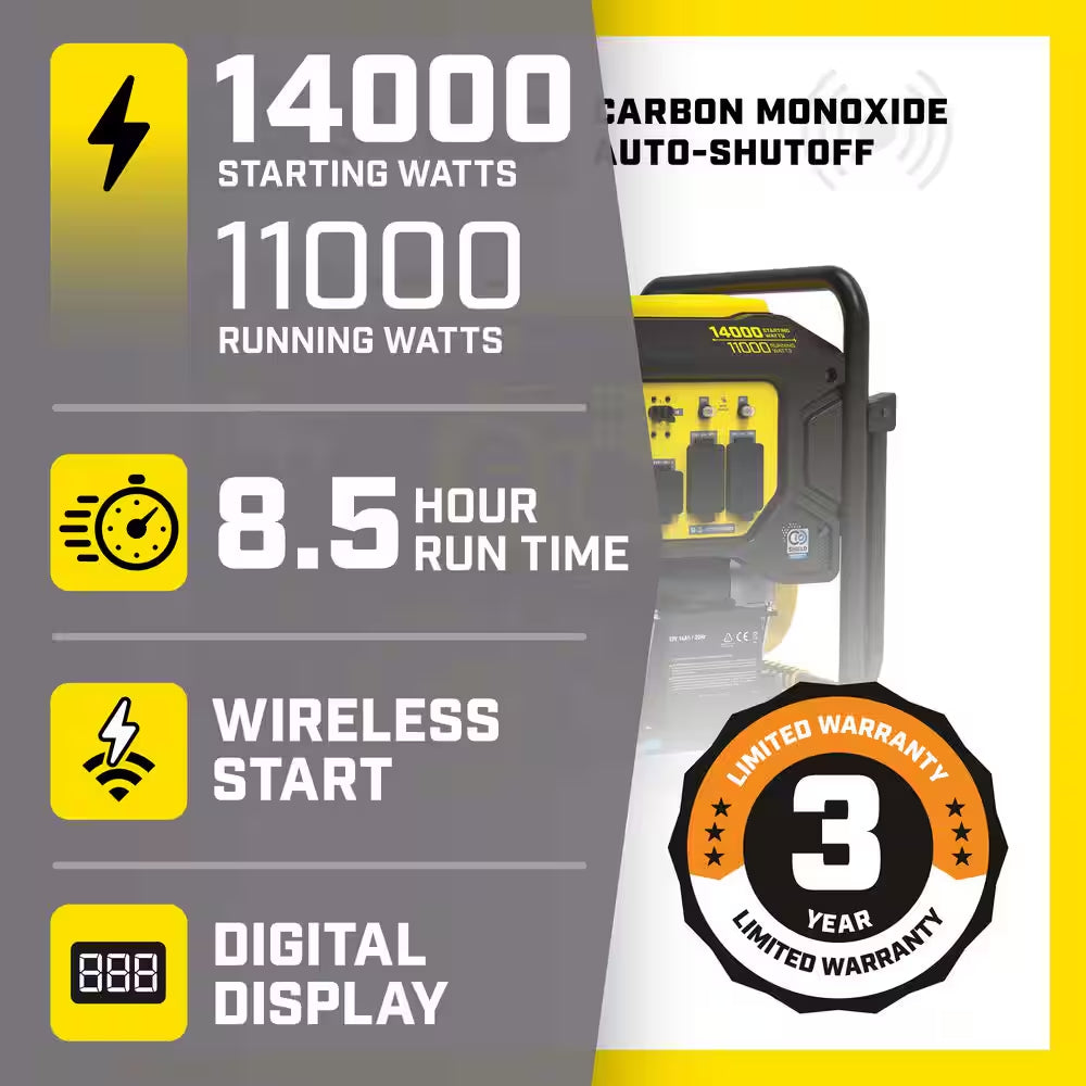 14,000/11,000-Watt Remote Start Tri Fuel Portable Generator W/ Free 3-Year Warranty for Home Backup and Storm Prep