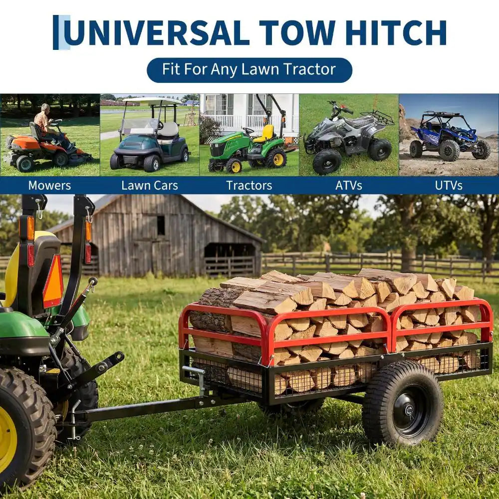 1500 Lb. 15 Cu. Ft. Heavy-Duty Steel Tow-Behind Dump Cart with Removable Sides and Pneumatic Tires, Red