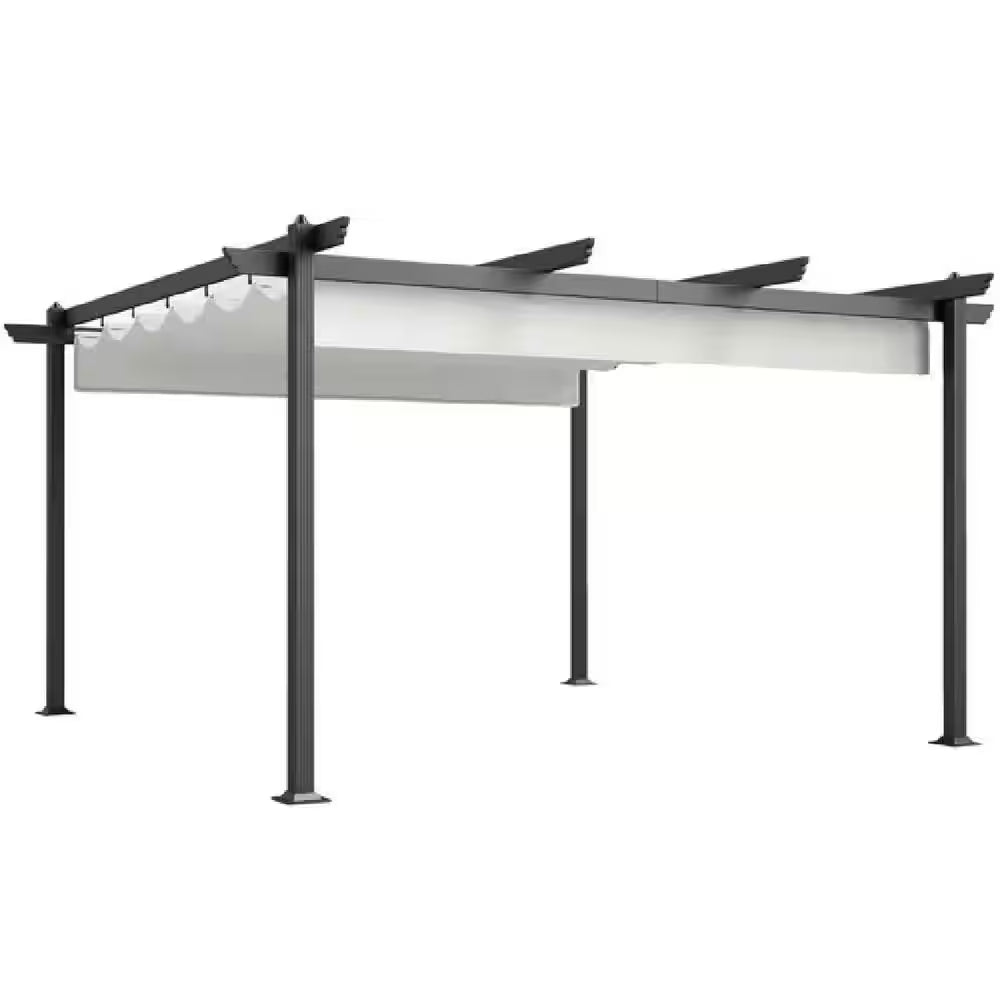 12 Ft. X 12 Ft. White Portable Gazebo, Retractable Pergola with Weather Resistant Canopy, Aluminum Patio Grill Gazebo