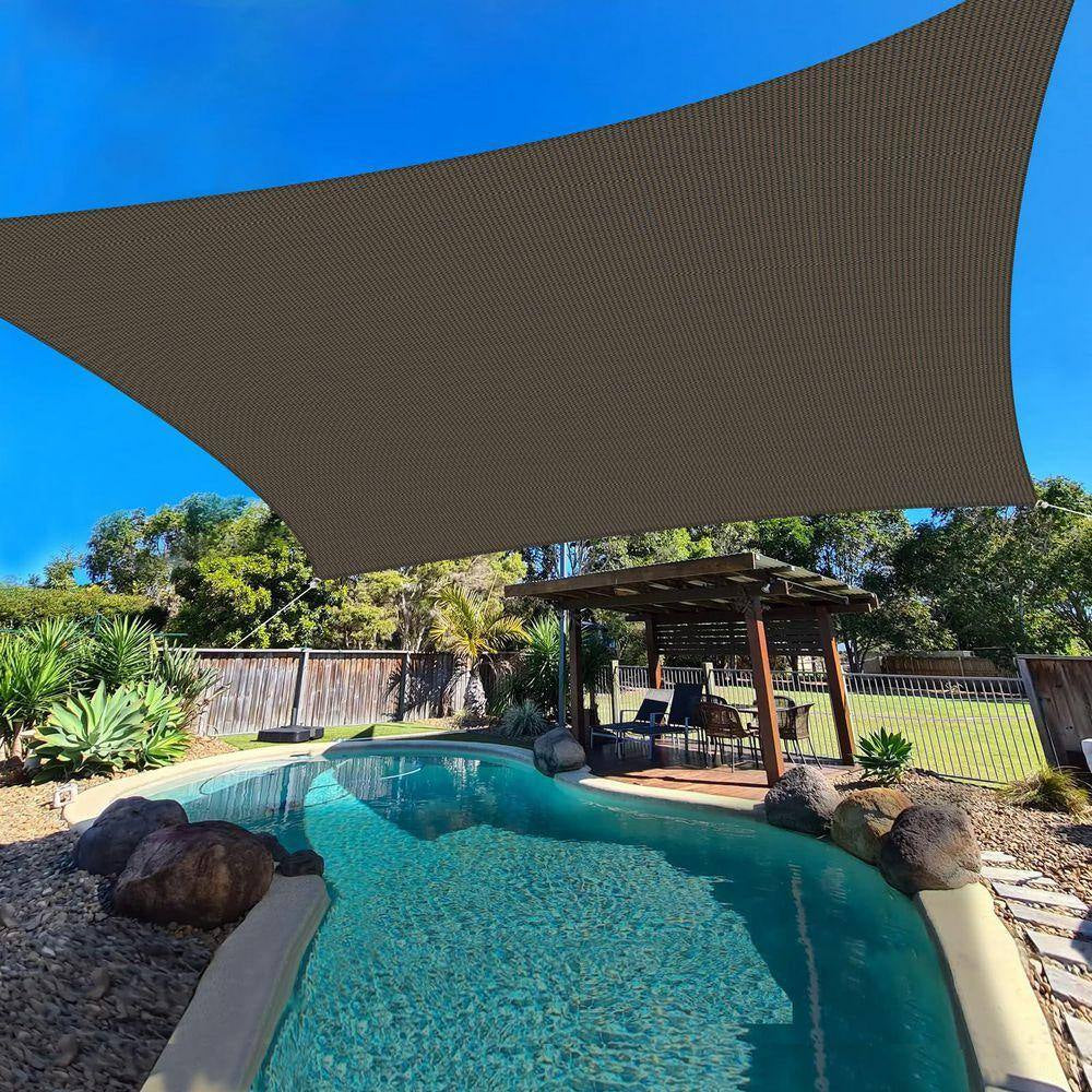 12 Ft. X 14 Ft. HDPE Sun Shade Sail Rectangle Canopy Shades for Outdoor Patio Pergola, Blockage 95% UV Resistant, Brown
