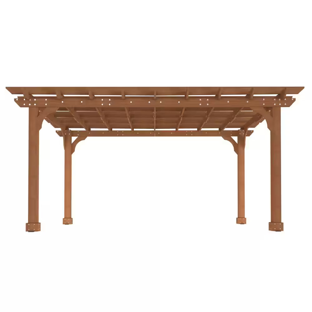 14 Ft. W X 10 Ft. D Brown Cedar Wood Patio Pergola Shade Structure for Outdoor