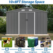 10 X 8' Outdoor Storage Shed, Metal Foundation & Lockable Doors, Tool Shed for Garden, Patio,Backyard Gray(78.78 Sq Ft.)