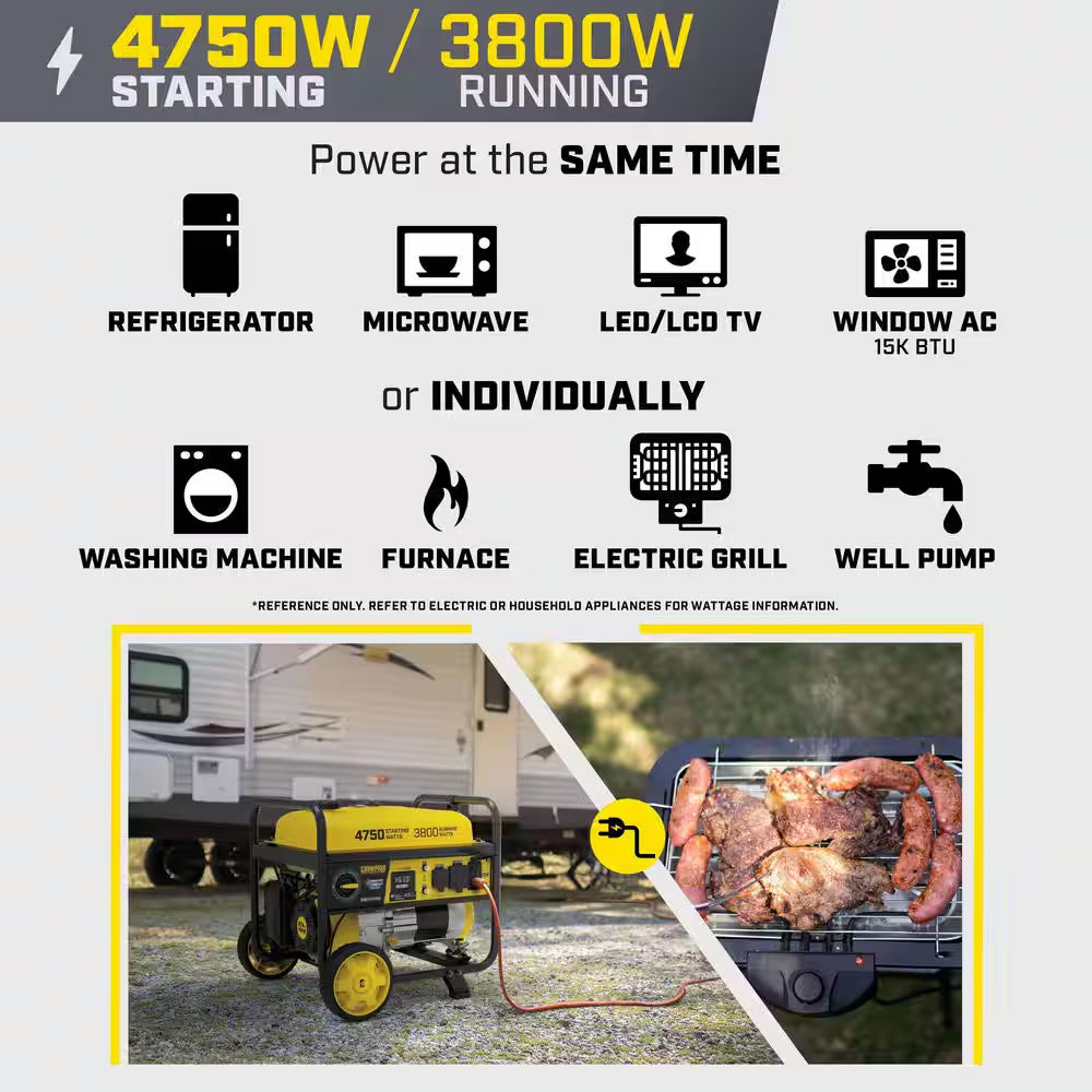 4750/3800-Watt Gas Portable Generator with Free 3-Year Warranty for RV and Home (CARB Compliant)