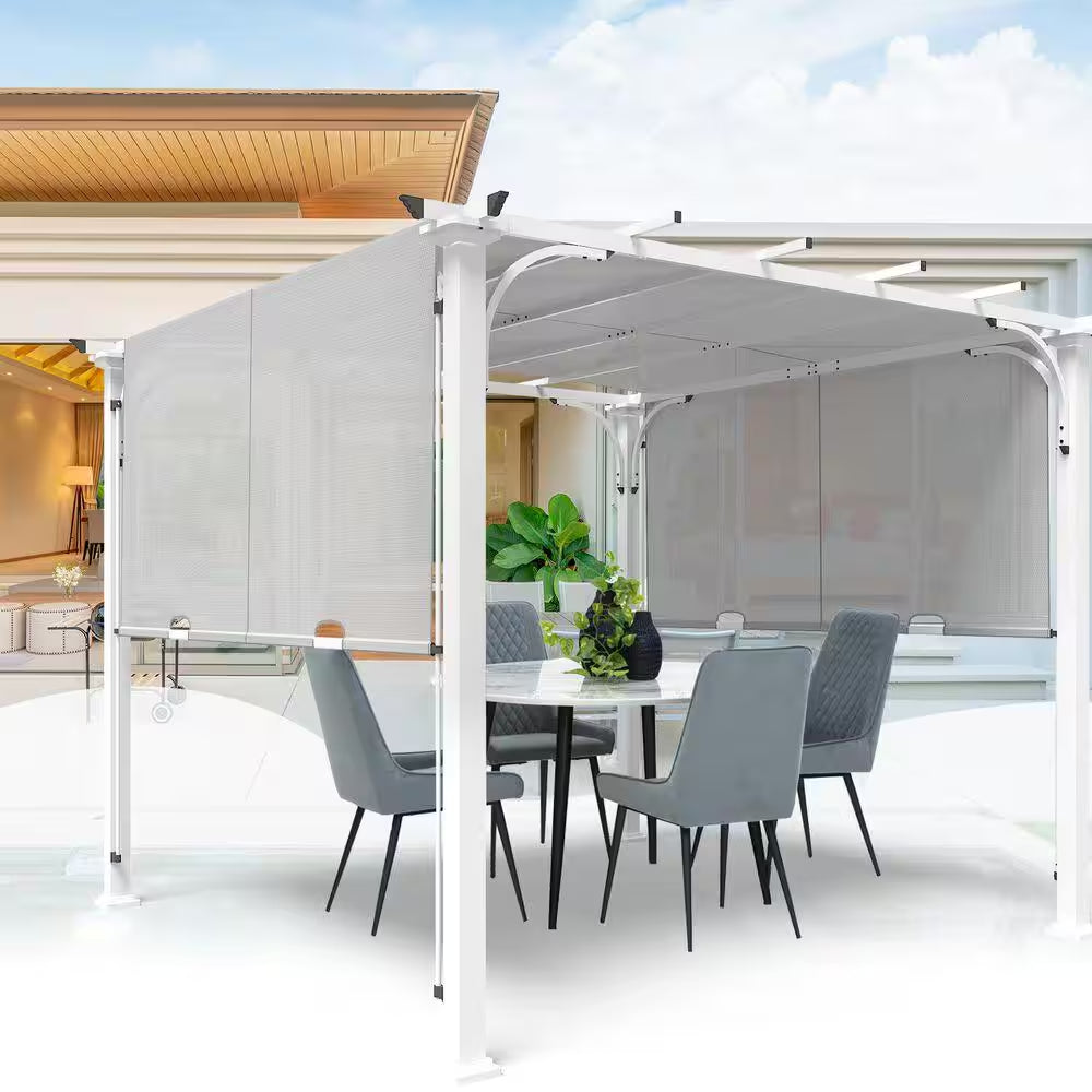 Steel Outdoor Patio Pergola with Retractable 10 Ft. X 10 Ft. Textilene Canopy Shade for Backyard, Garden and Lawn, Gray