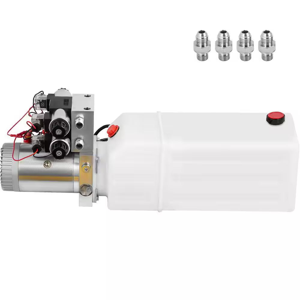 Hydraulic Pump 8 Qt., 12V Double Acting Unit for Dump Trailer and Vehicle Lifting 3200 PSI, Includes 4 SAE #6 Connectors