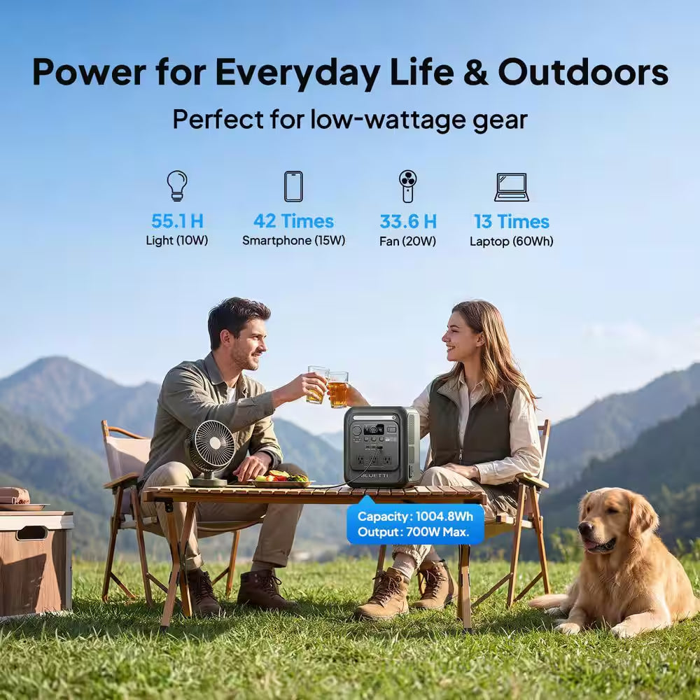 700W 1004Wh Portable Power Station, Push Button Start Battery Solar Generator for Campsite