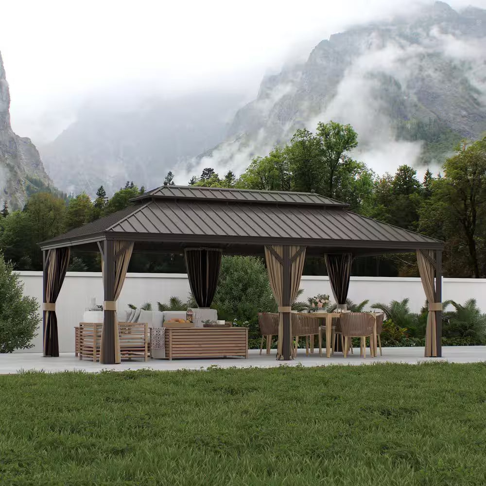 12 Ft. X 22 Ft. Aluminum Outdoor Gazebo Double Roof Canopy/Netting, Curtains, Garden Tent for Patio, Backyard, Lawns