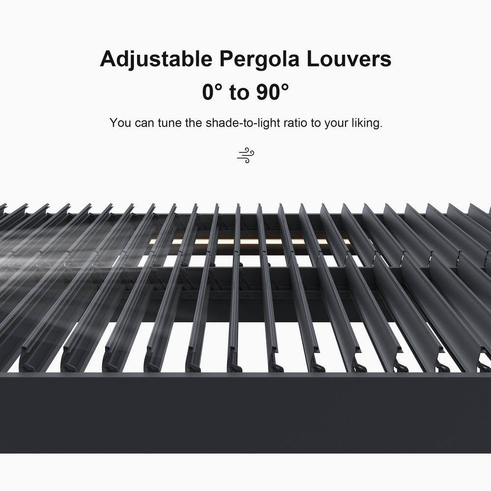12 Ft. X 14 Ft. Gray Aluminum Frame Louvered Pergola with Individual Adjustable Roofs and 1-Short Side Roller Shades