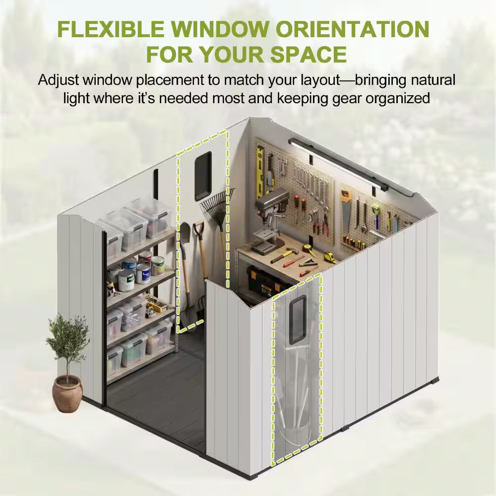 8 X 8 Ft. Gray Plastic Storage Shed Outdoor Resin Storage Cabinet Room with Lockable Door Air Vent Gable Roof for Patio
