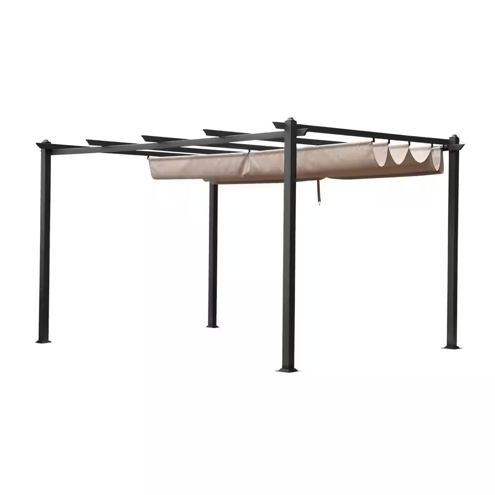 13 Ft. X 10 Ft. Khaki Metal Flat Pergola with Canopy