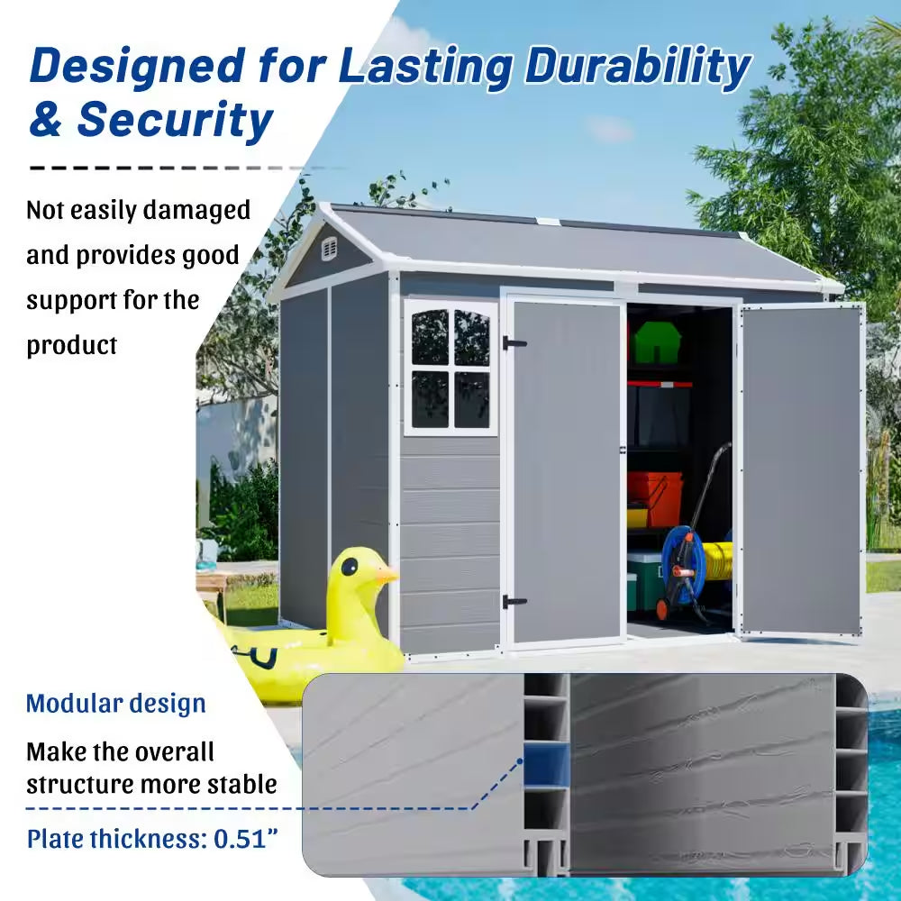 8X6 Ft Plastic Utility Shed with Lockable Door, Ventilation , Waterproof Design for Garden,Coverage Area- 46 Sq.Ft