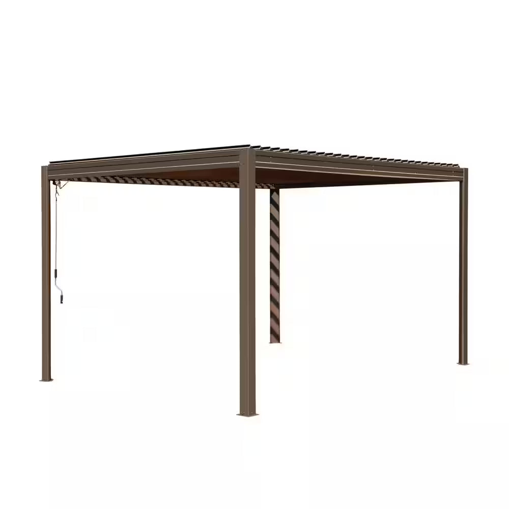 10 Ft. X 13 Ft. Brown Aluminum Metal Louvered Pergola