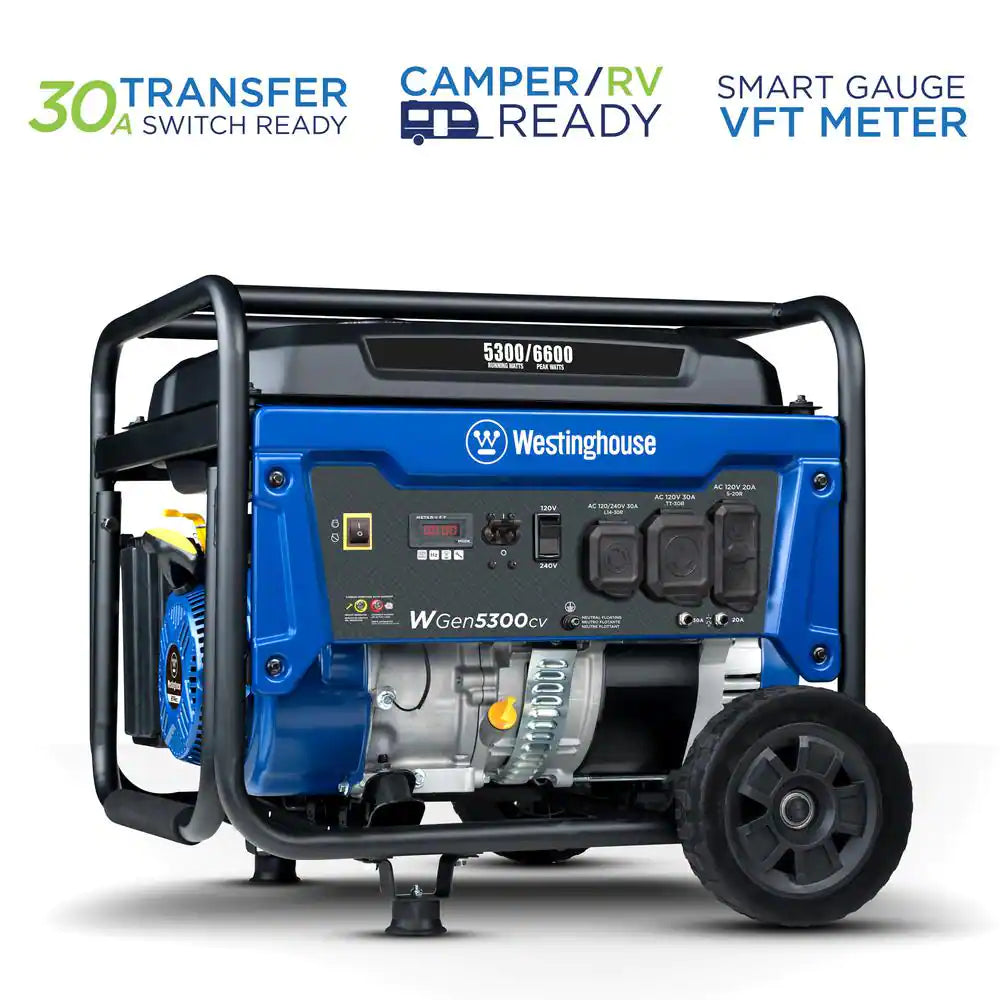 6,600/5,300-Watt Recoil Start Gas Powered Portable Generator with 30A 120/240V Outlet, CO Sensor