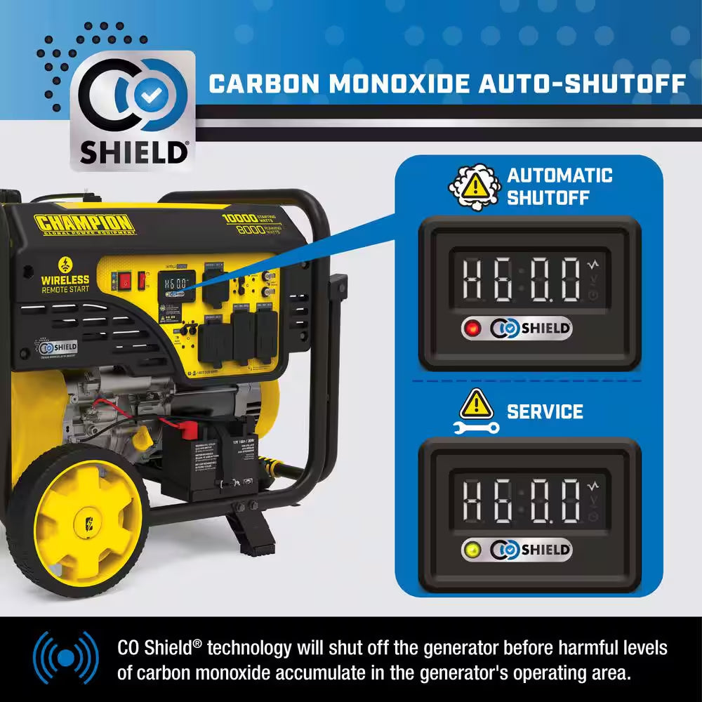 10,000/8000-Watt Wireless Remote Start Portable Generator with Free 3-Year Warranty for Home Backup and Storm Prep