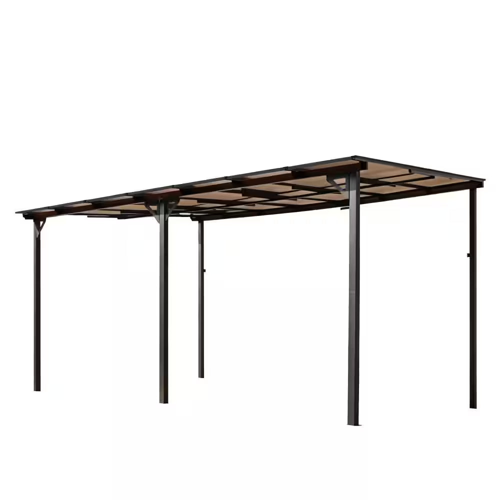 10 Ft. X 14 Ft. Heavy-Duty Wall-Mounted Lean-To Metal Pergola Gazebo with Roof
