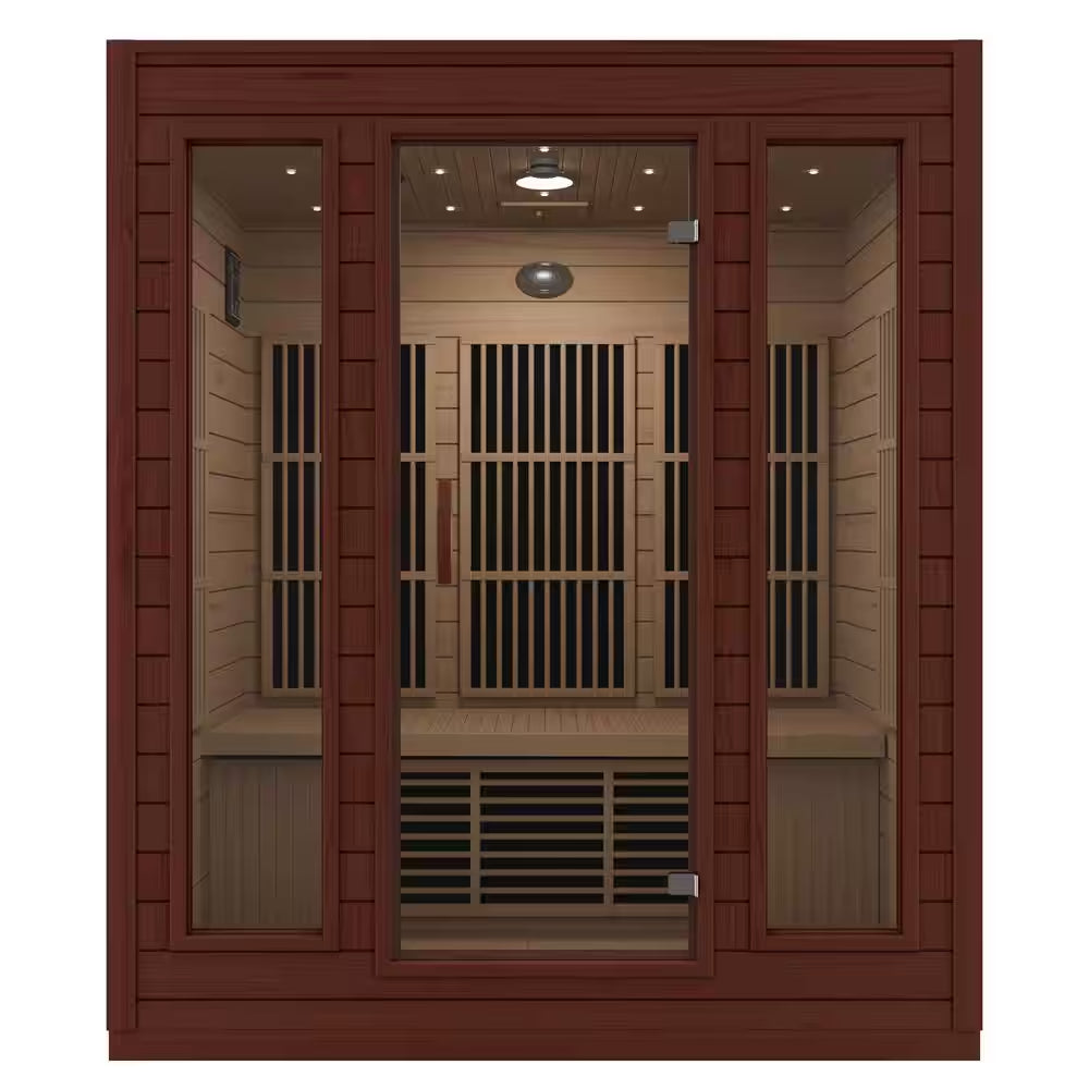 S12HD Series 3-Person Indoor Hemlock Wooden Infrared Sauna with Carbon FAR, LED Touch and Control Panel