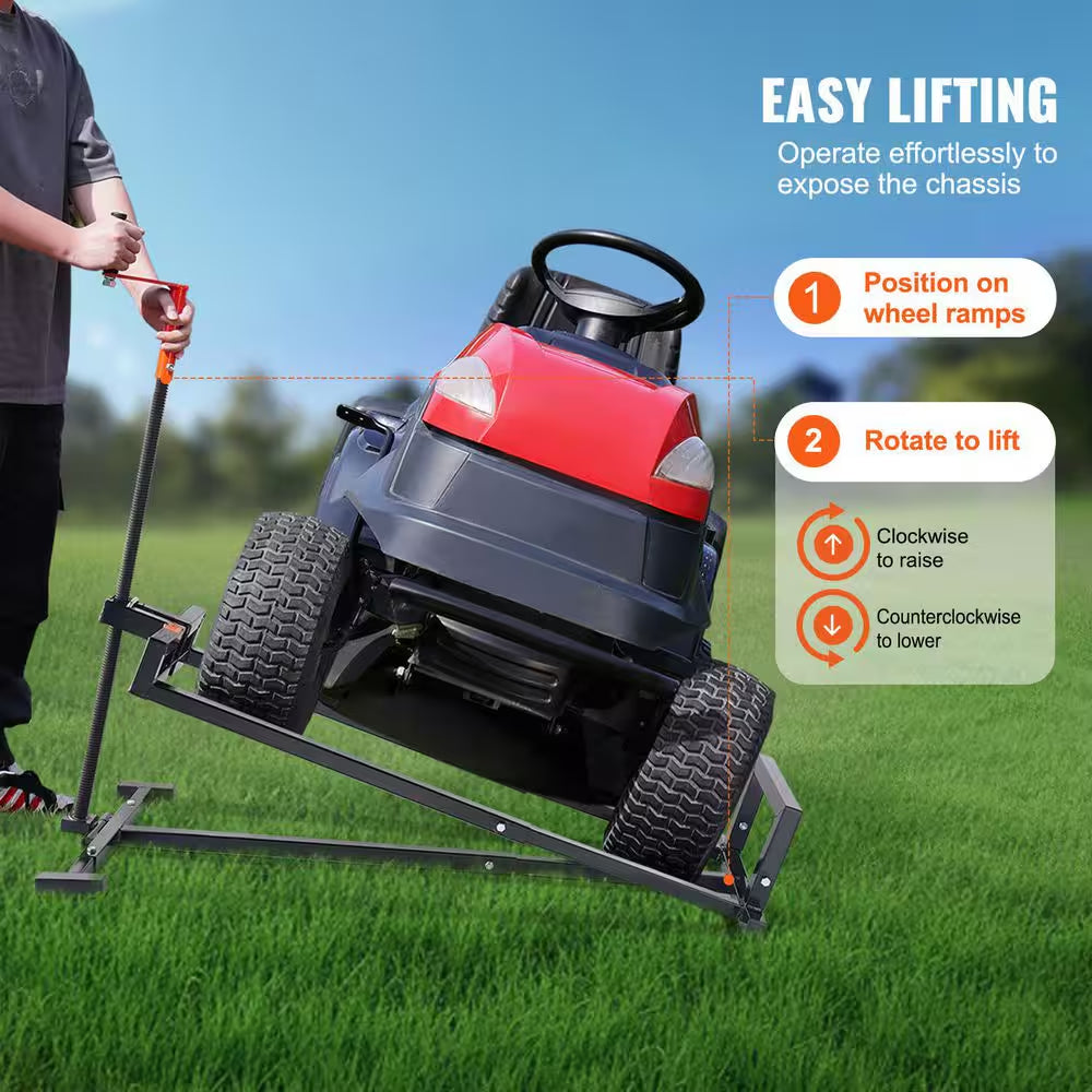 Lawn Mower Elevating Device, Supports up to 880 Lbs., Extendable Servicing Jack with Manual Lever and Power Tool Grip