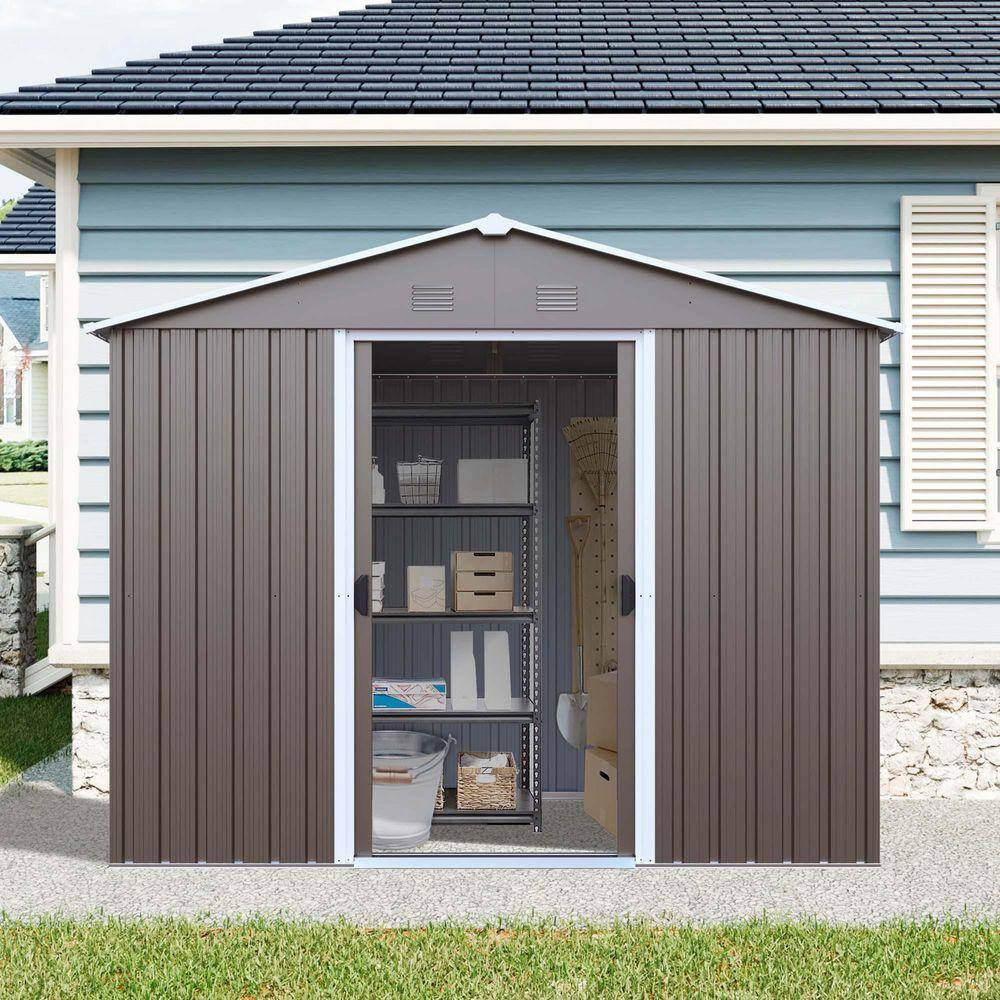 8 Ft.W X 4 Ft.D Outdoor Metal Storage Shed, Tool House with Window, Metal Foundation, Patio Yard Lawn, Gray (30 Sq. Ft.)