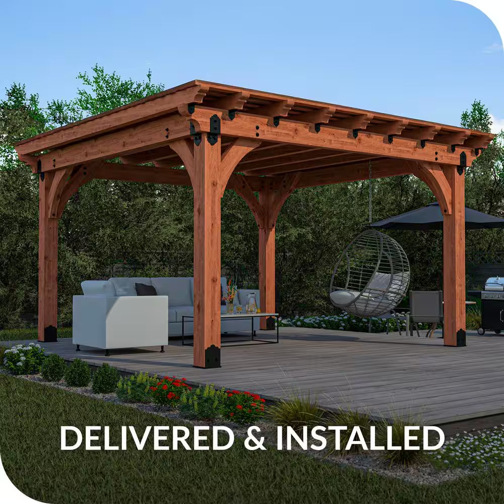 Pro Assembled Tuscan 10 Ft. X 12 Ft. Premium Timber Outdoor Patio Shade Pergola with 8 In. Solid Posts-Pro Staining