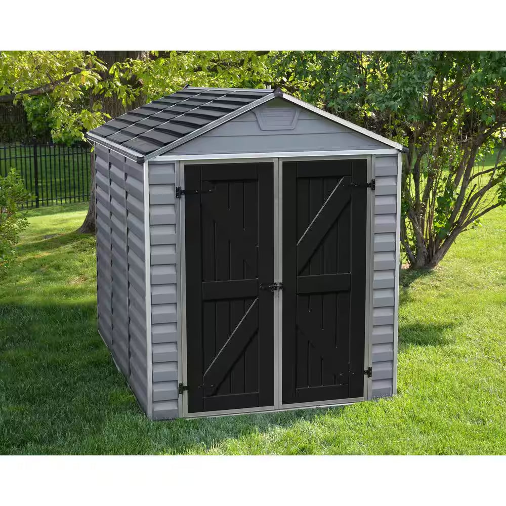 Skylight 6 Ft. W X 8 Ft. D Resin Plastic Outdoor Garden Storage Shed with Floor (45.2 Sq. Ft.) in Dark Gray Deco
