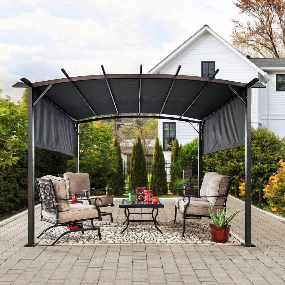 12 Ft. X 9 Ft. Gray Outdoor Gazebo with Retractable Shade Canopy, Steel Frame