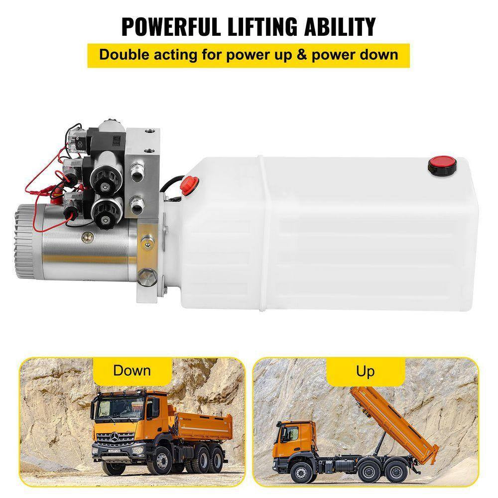 Hydraulic Pump 8 Qt., 12V Double Acting Unit for Dump Trailer and Vehicle Lifting 3200 PSI, Includes 4 SAE #6 Connectors