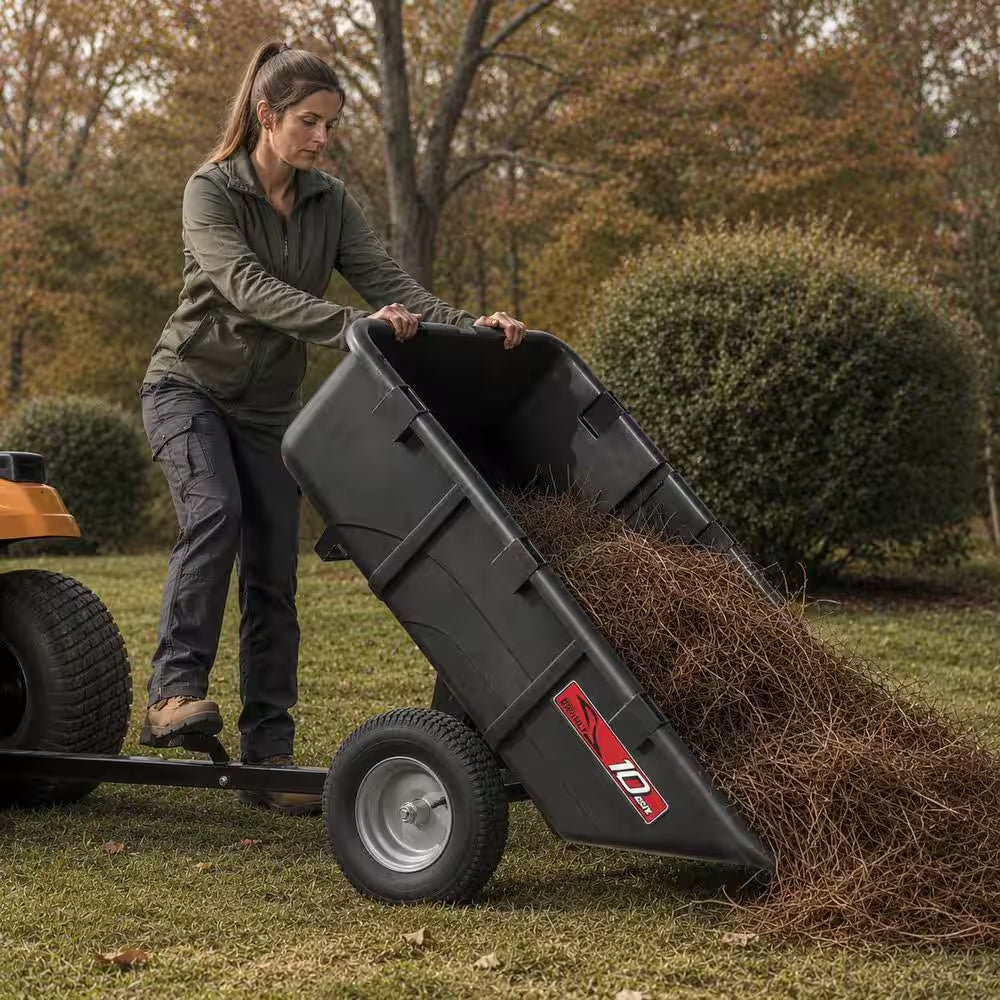 650Lbs. 10Cu.Ft. Tow-Behind Lawn Mower Trailer Dump Cart W/ Compression-Molded Poly Bed for Lawn Tractors and ZTR Mowers