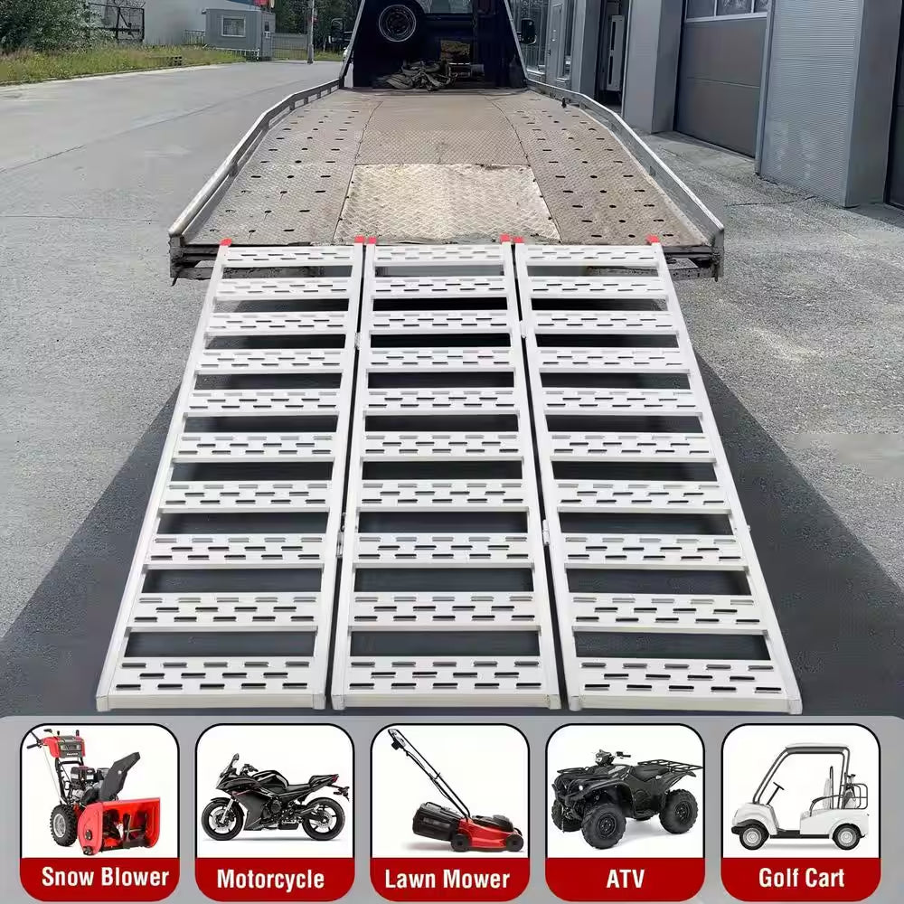 76 In. Aluminum ATV Ramps for Pickup Trucks, 1500 Lbs. Capacity, Tri-Fold Motorcycle Powersports Loading Ramps