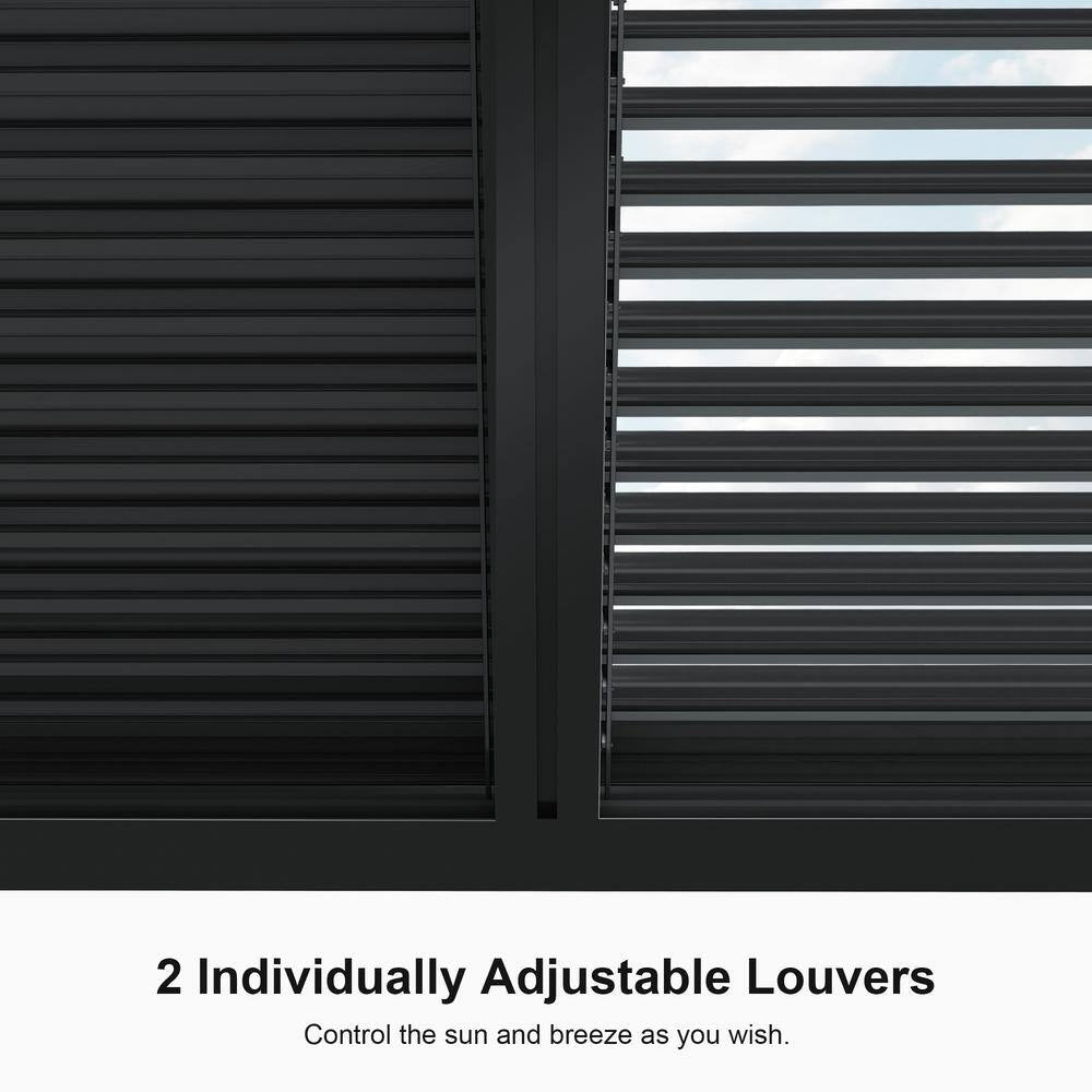12 Ft. X 14 Ft. Gray Aluminum Frame Louvered Pergola with Individual Adjustable Roofs and 1-Short Side Roller Shades