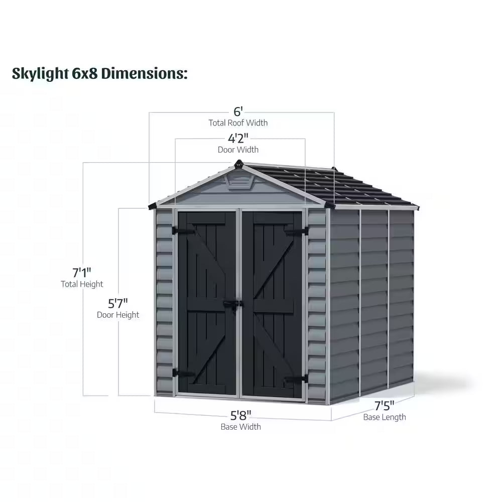 Skylight 6 Ft. W X 8 Ft. D Resin Plastic Outdoor Garden Storage Shed with Floor (45.2 Sq. Ft.) in Dark Gray Deco