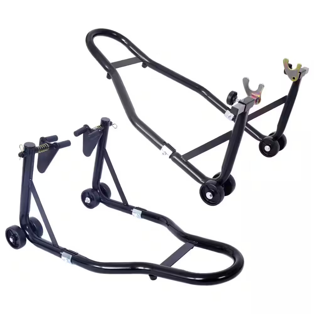1000 Lbs Black Motorcycle Front & Rear Wheel Lift Stand, Adjustable Paddock Stands for Sport Bike Maintenance