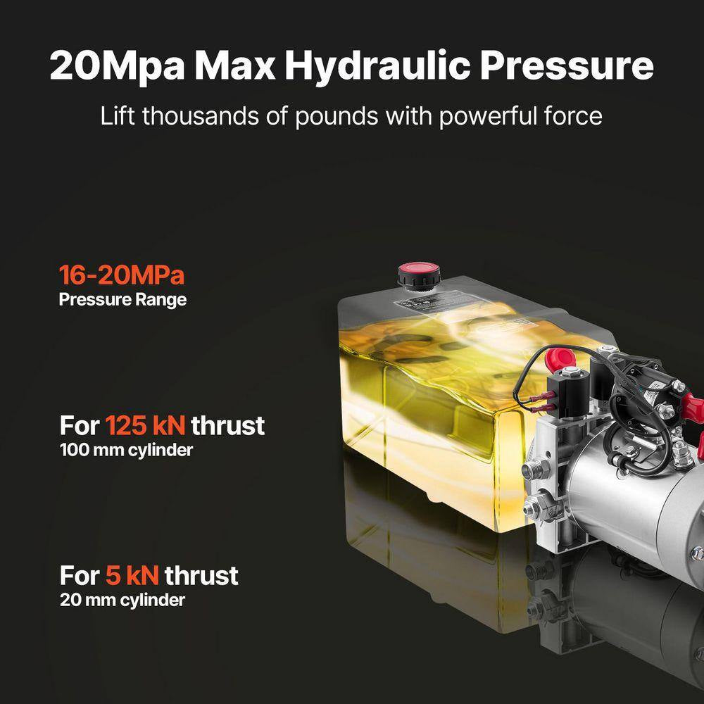 6 Qt. Hydraulic Power Unit, Double Acting Dump Trailer Pump, 3200 PSI Max Relief Pressure and 0.91 GPM Flow Rate, DC 12V