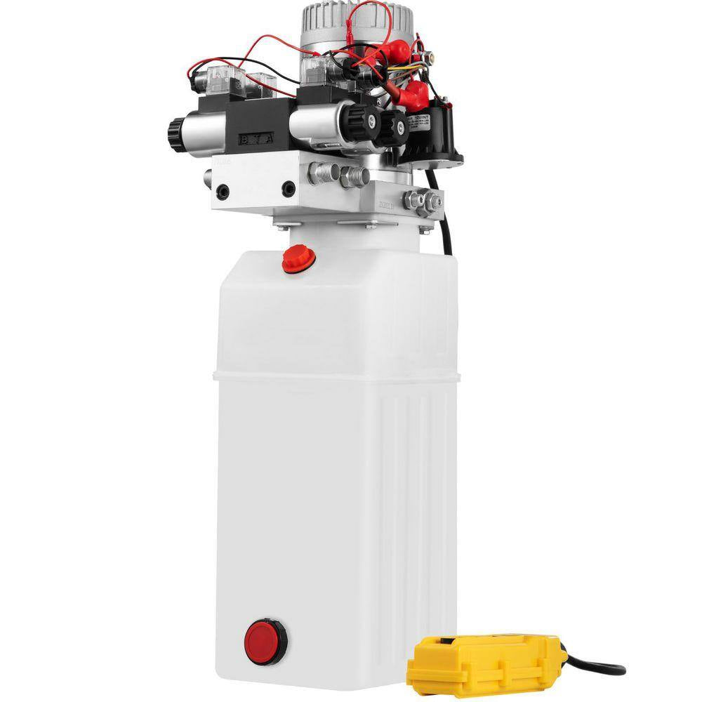 Hydraulic Pump 8 Qt., 12V Double Acting Unit for Dump Trailer and Vehicle Lifting 3200 PSI, Includes 4 SAE #6 Connectors