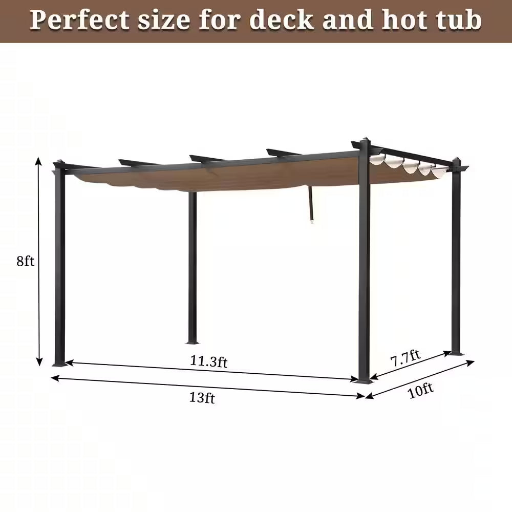 13 Ft. X 10 Ft. Khaki Metal Flat Pergola with Canopy
