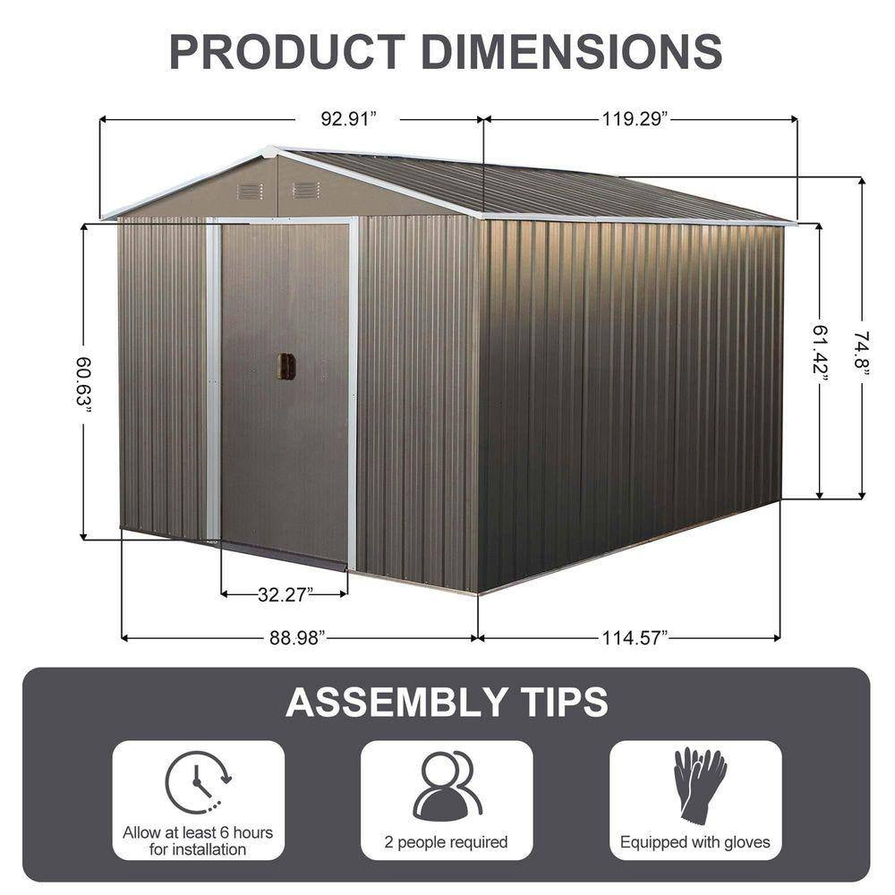8 Ft.W X 10 Ft.D Outdoor Metal Storage Shed, Tool House with Metal Foundation for Patio, Yard, Lawn, Gray (77 Sq. Ft.)