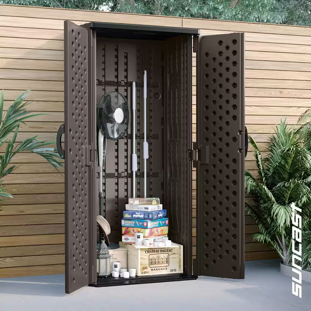 2 Ft. 8.25 In. W X 2 Ft. 1.5 in D X 6 Ft. H Plastic Resin Outdoor Storage Cabinet Shed in Stoney (Gray)