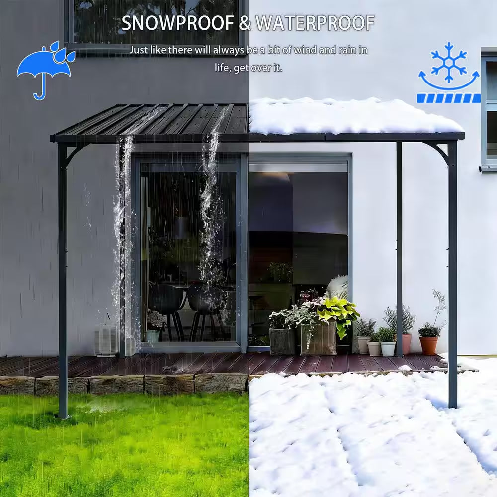 8 Ft. X 10 Ft. Lean to Gazebo, Wall Mounted Gazebos Pergola, Galvanized Steel Roof for Deck, Porch, Backy