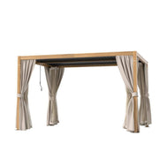10 Ft. X 13 Ft. Wood Grain Aluminum Louvered Pergola with Adjustable Roof and Khaki Curtains