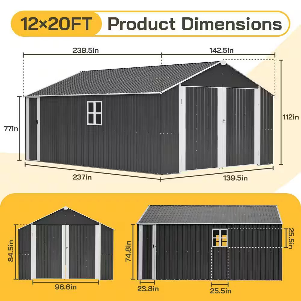 20 Ft. W X 12 Ft. D Outdoor Storage Metal Garden Tool Shed with Flexible and Lockable Doors (240 Sq. Ft.)