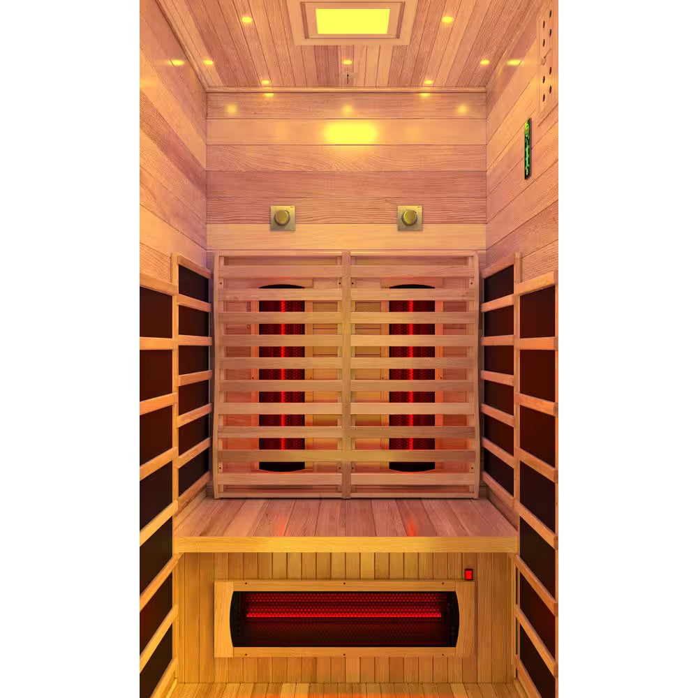 2-Person Outdoor Red Cedar and Hemlock Wet/Dry Sauna with FIR Infrared, Star Night Color Lights and Touch Pad Controller